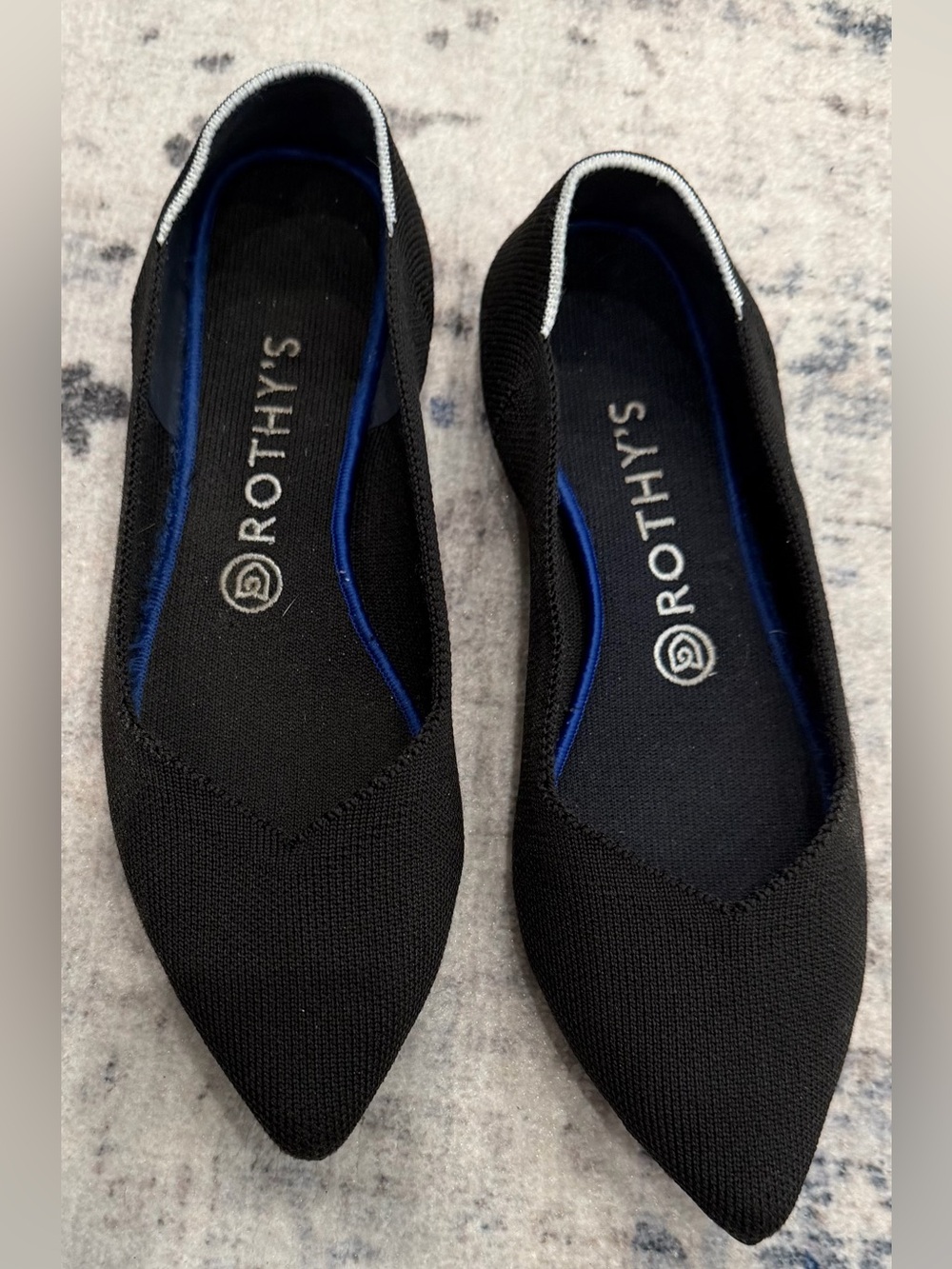 Rothy's Black “The Point” Flats with RARE Original White Accent